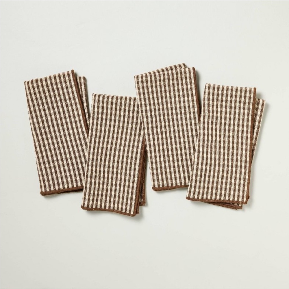 Set of 4 Serged Edge Gingham Cloth Napkins Brown - Hearth & Hand™ with Magnolia